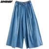DIMANAF 2025 Summer Jeans Long Pants Plus Size Women Elastic Waist Pants Wide Leg Pants Loose Casual Denim Female Casual Trousers Pants Oversize