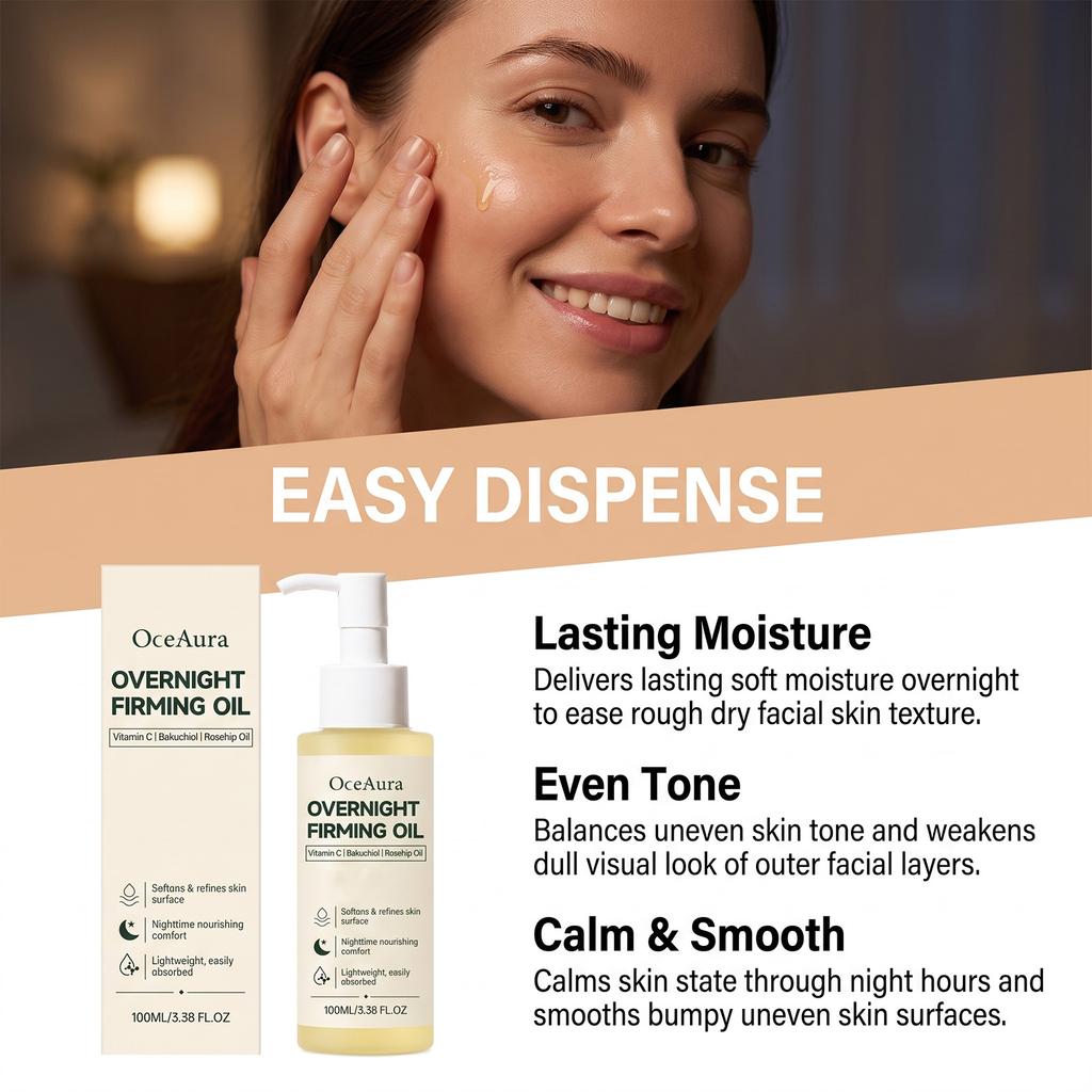 Overnight Nourishing Firming Face Oil Vitamin C Bakuchiol Rosehip Glow Restore Anti Aging Moisturize Repairing Facial Serum Oil