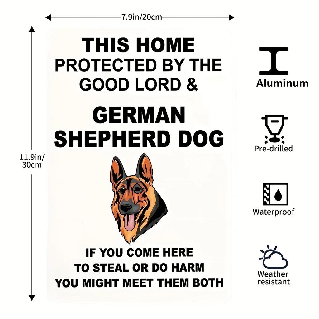 1pc Beware Of Dog Metal Sign This Home Protected By The Good Lord Will Bite Do Not Enter Sign Door, Outdoor Decor 12x8 Inch