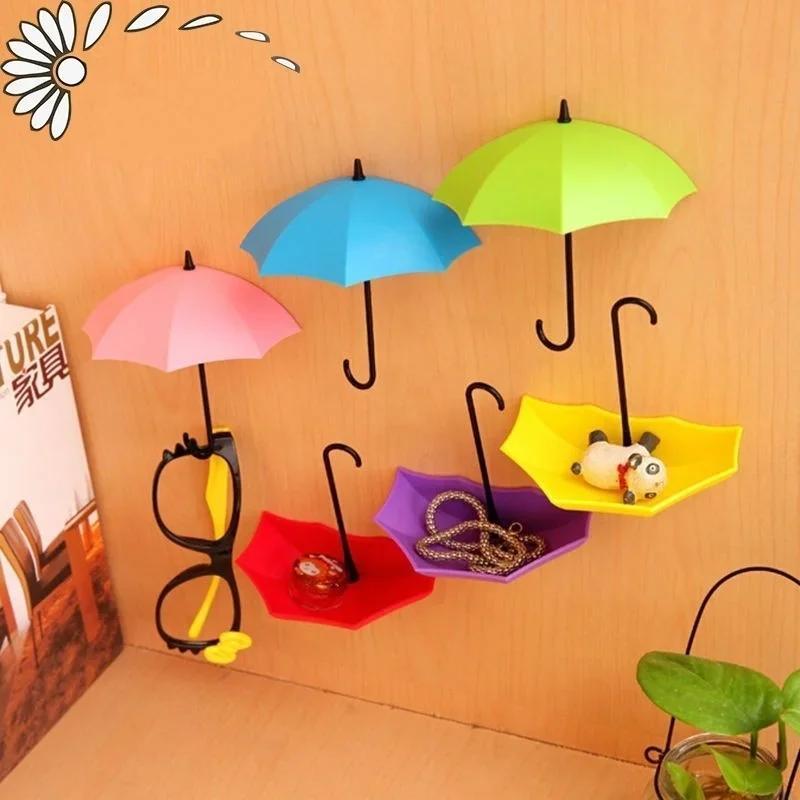 3Pcs Hooks Colorful Umbrella Wall Hook Key Hair Pin Holder Organizer Decor Beautiful Creative Small Umbrella Hook Home Supplies