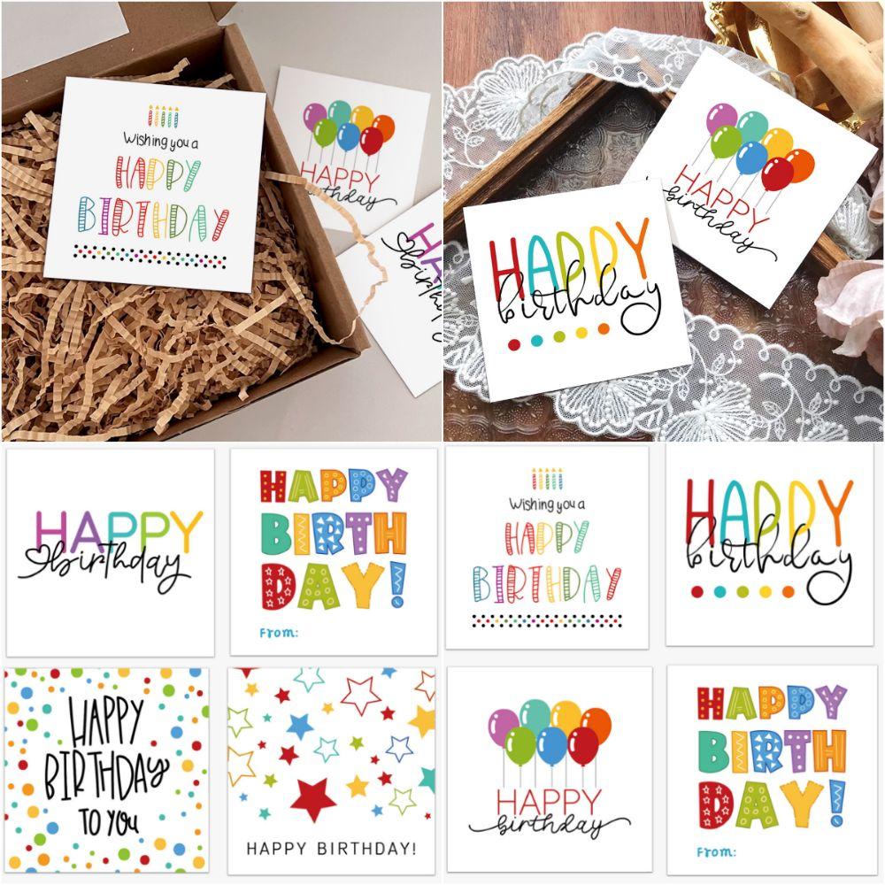 50PCS Creative Colorful Happy Birthday Cards Paper Balloon Dots Pattern Message Cards Sqaure Blank Back Party Cards Package