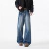 JYL Unisex Straight Jeans Vintage Rivet Design High-Street Loose Slim Denim