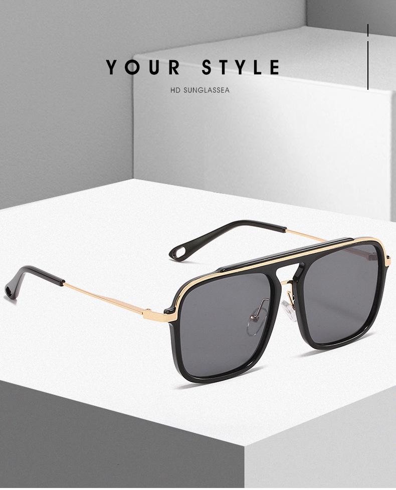 3184 Große quadratische Metallrahmen-Sonnenbrille mit Doppelsteg, UV-Schutz, Braun, Europäischer Stil für Damen und Herren