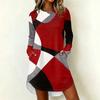Women's Casual Long Sleeve Dress with Geometric Print and Round Neck for Everyday Wear