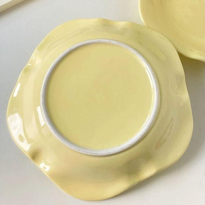 Farfurii de încărcare din ceramică coreeană Ins Farfurii galbene drăguțe pentru cină Kawaii Ou flori Farfurie pentru desert Bucătărie Cafe Dantela Pâine Vase cadou