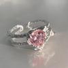 Adjustable Pink Heart Zircon Ring: Irregular Luxury and Trendy Style