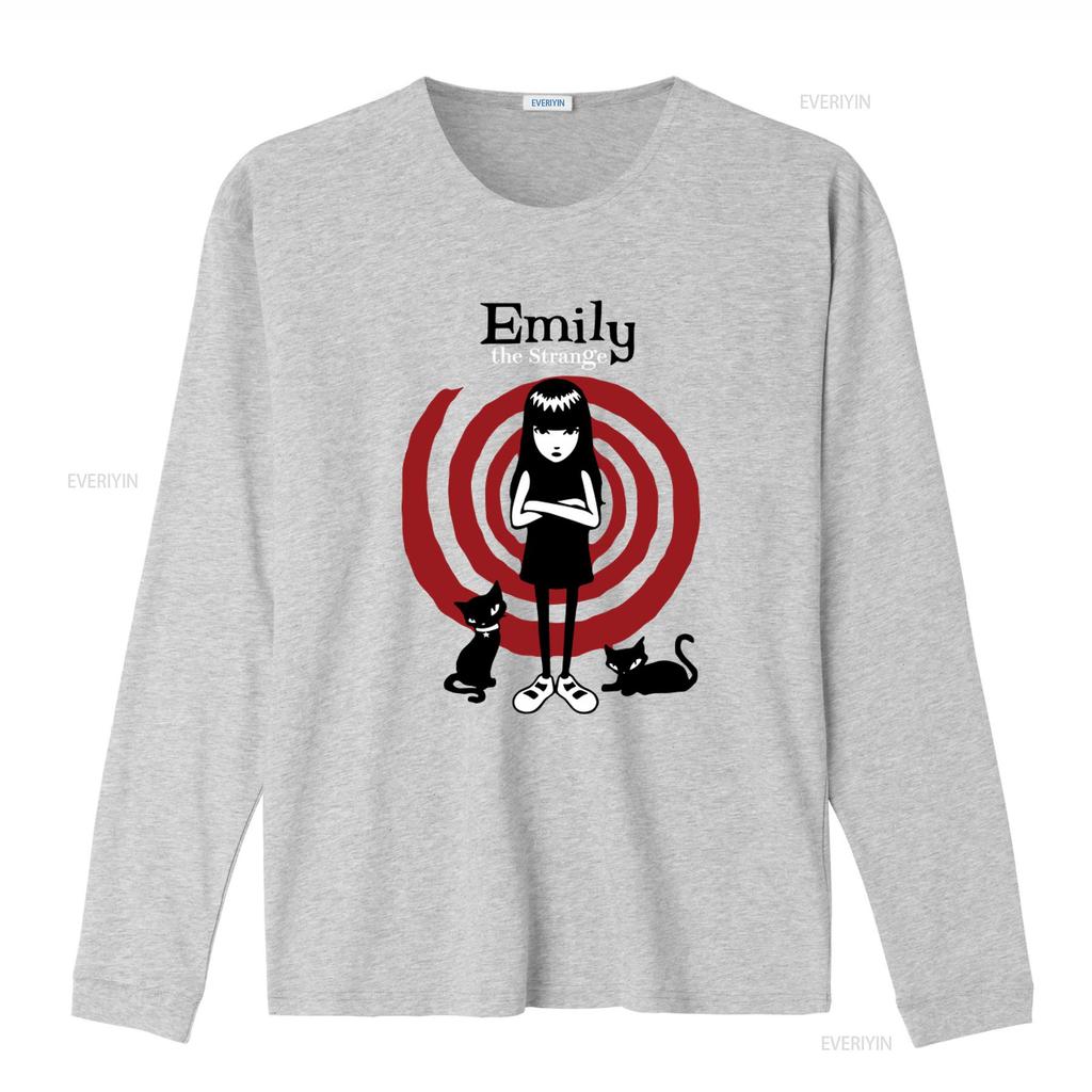 Emily The Strange Cat Red Swirl Print Official Licensed T Shirt for Women vintage Washed Versatile Unisex fashion Breathable
