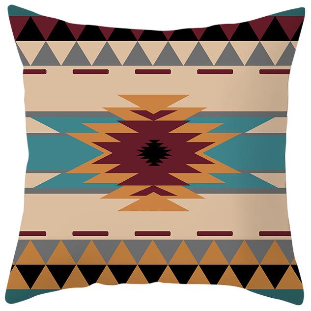 New Ethnic Style Pillow Cover Bohemian Color Geometric Pattern Peach Leather Velvet Retro Pillow Cushion Cover