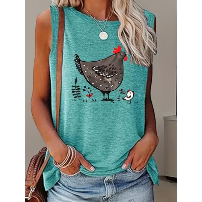 Women's Printed Tank Top T-shirt with Patterned Short Sleeves, Women's Sleeveless Round-neck T-shirt