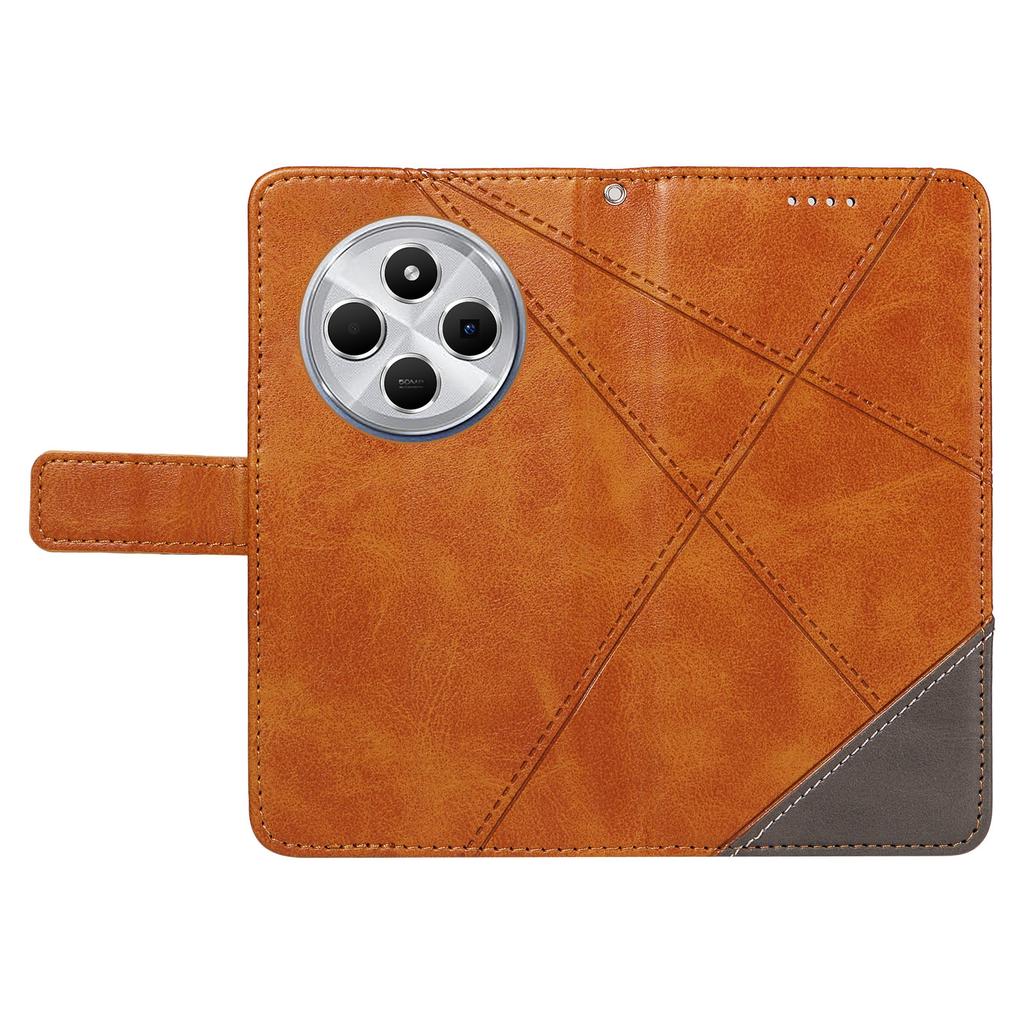 For Xiaomi Poco C75 4G/Redmi 14R 5G/14C 4G Case Leather Geometric Line Wallet Phone Cover with Wrist Strap