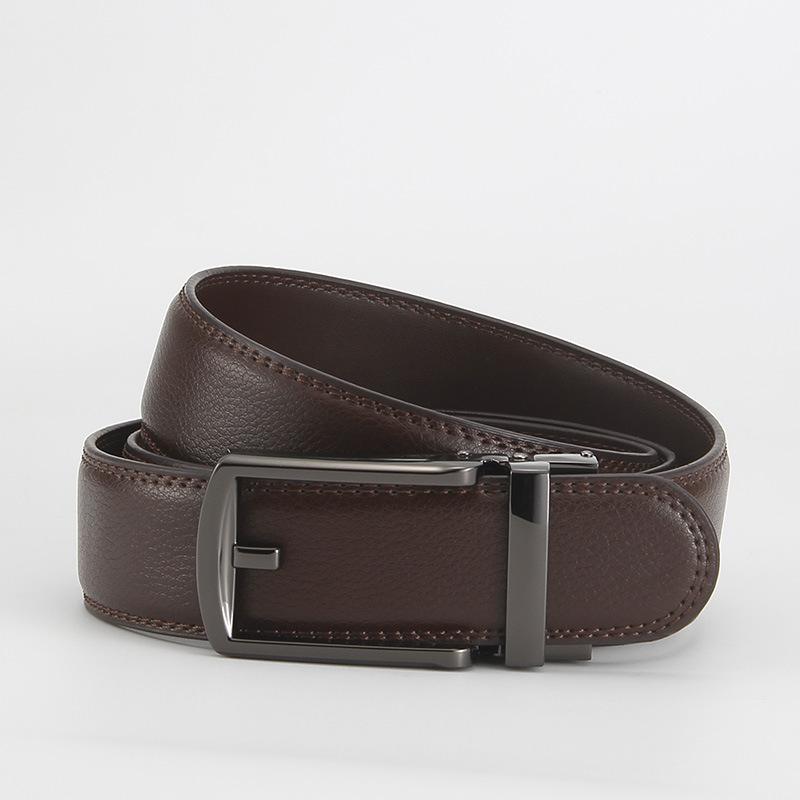 Dolly Road, Reverse Buckle Belt 3.5 Automatic Buckle Two-Layer Cowhide Belt, Men'S Leisure Belt