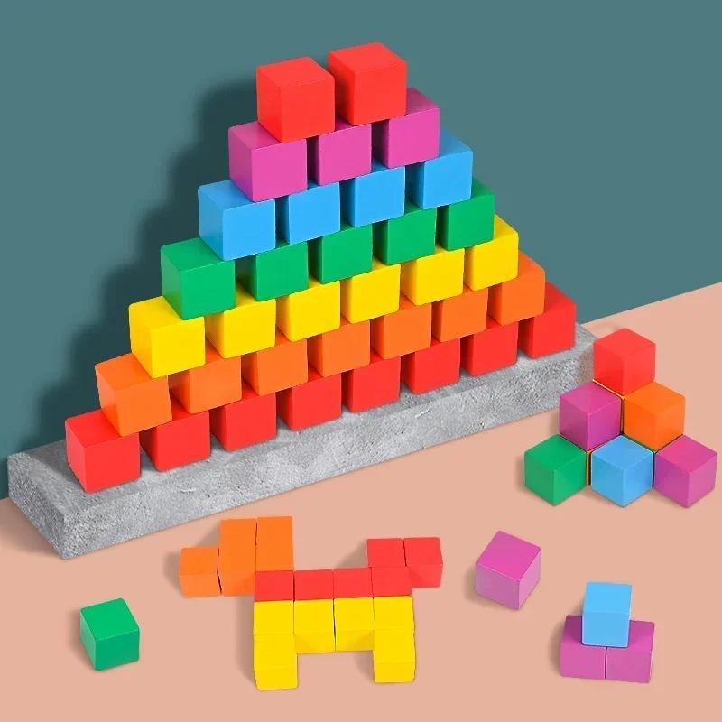 Montessori Magic Block Puzzle Hračka Prostorové Logické myšlení Tréninková hra Duha Skládací bloky Matematické vzdělávací hračky pro děti