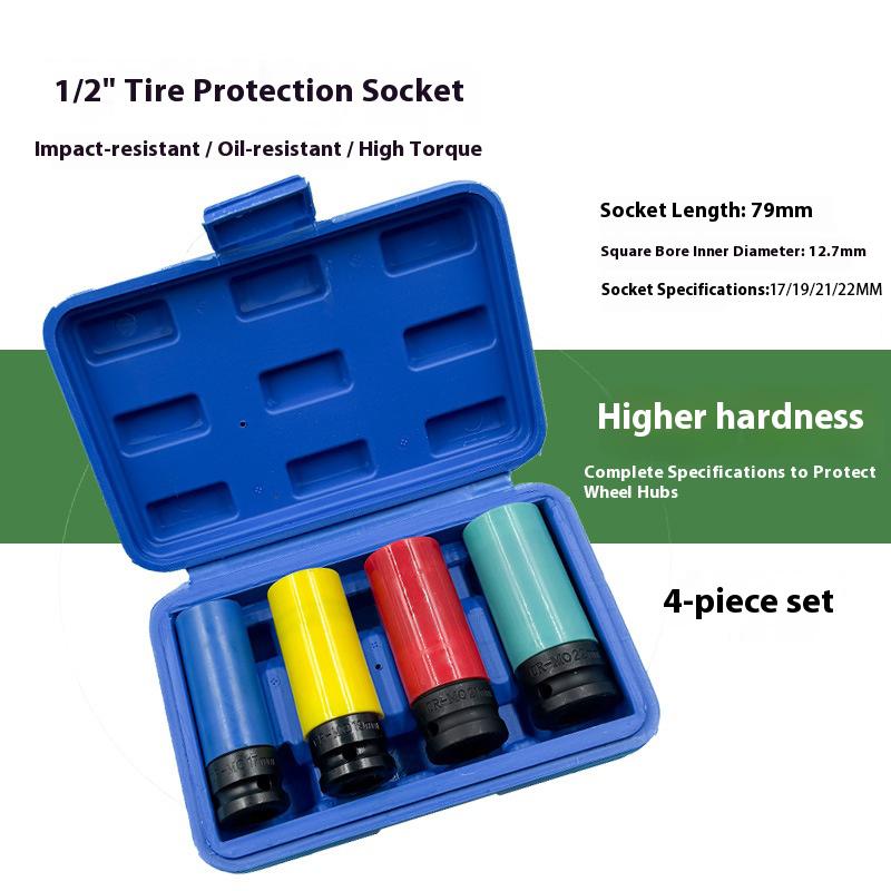 Drive Impact Wrench Sockets Set Sleeve Durable Plastic Locking Nut Removal 15mm 17mm 19mm 21mm and 22mm Wheel Protector Motor