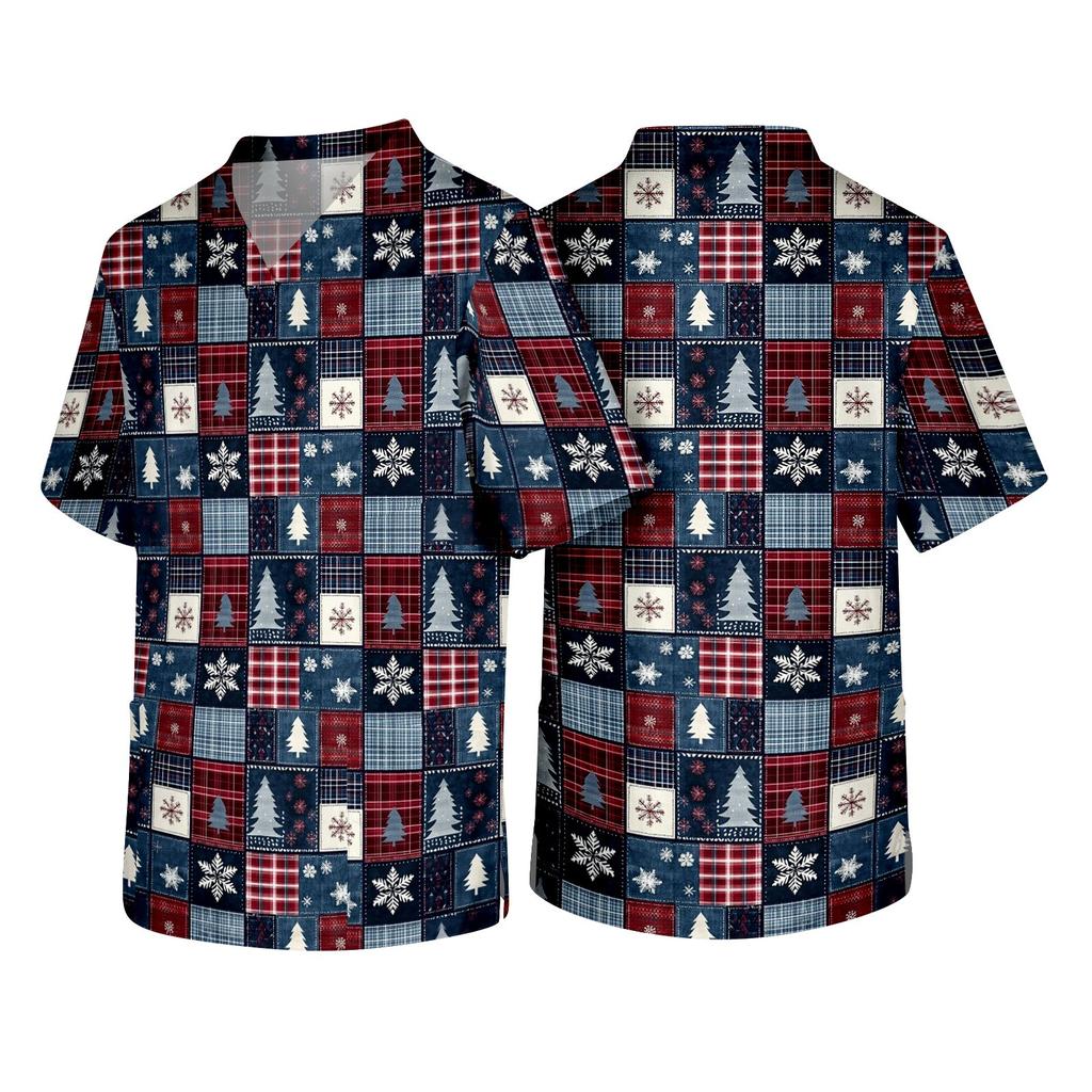 Men's Christmas Themed Holiday Caregiver Uniform for Work in Hospitals and Clinics