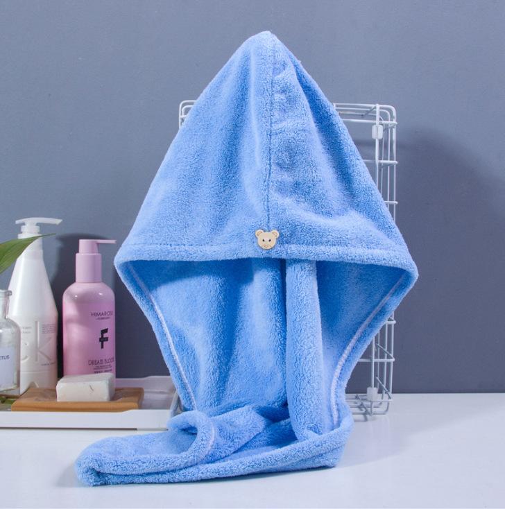 

Жіноча сумка для сухого волосся після душу з подвійним потовщенням із коралового оксамиту на поясі з ґудзиками. синій