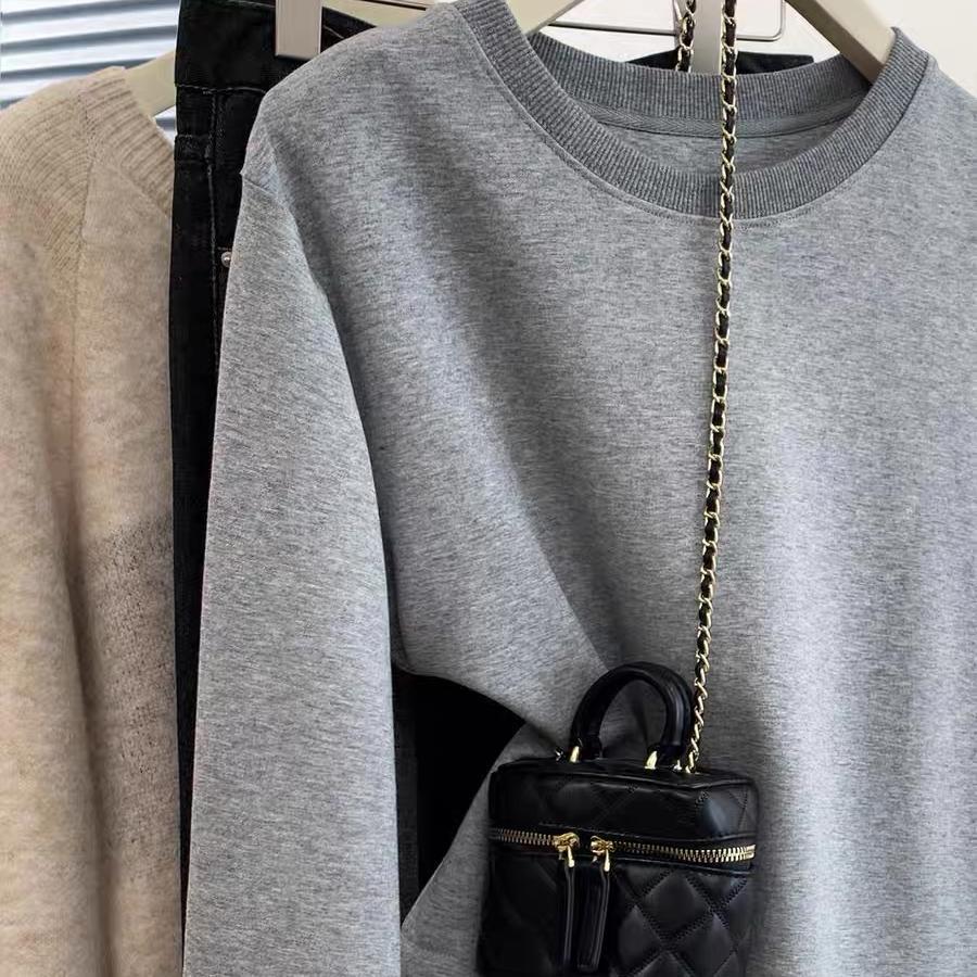 Korean Minimalist Drawstring Waist Ruffle Long-Sleeve Women's T-Shirt - 2025 Spring/Autumn Solid Color Versatile Top