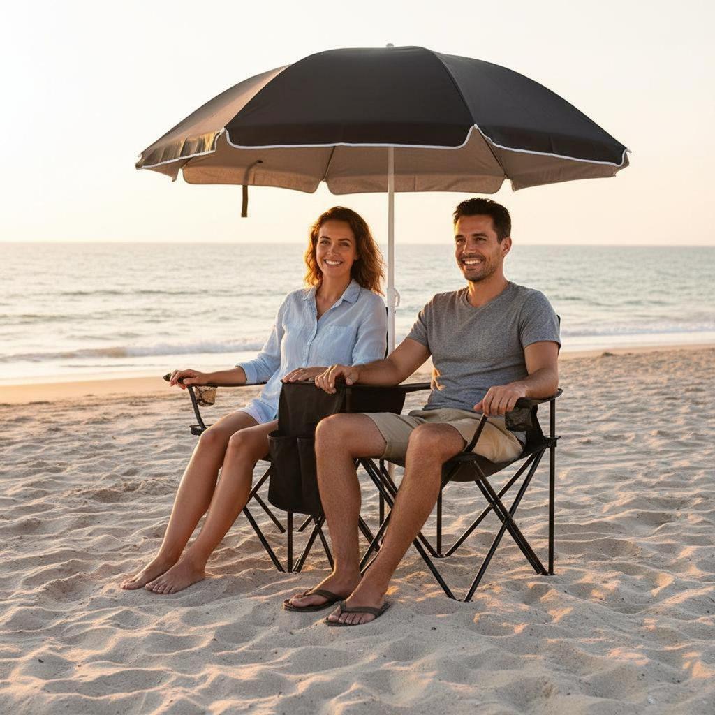 Folding Leisure Seat with Removable Canopy Double Camping Chair Beach