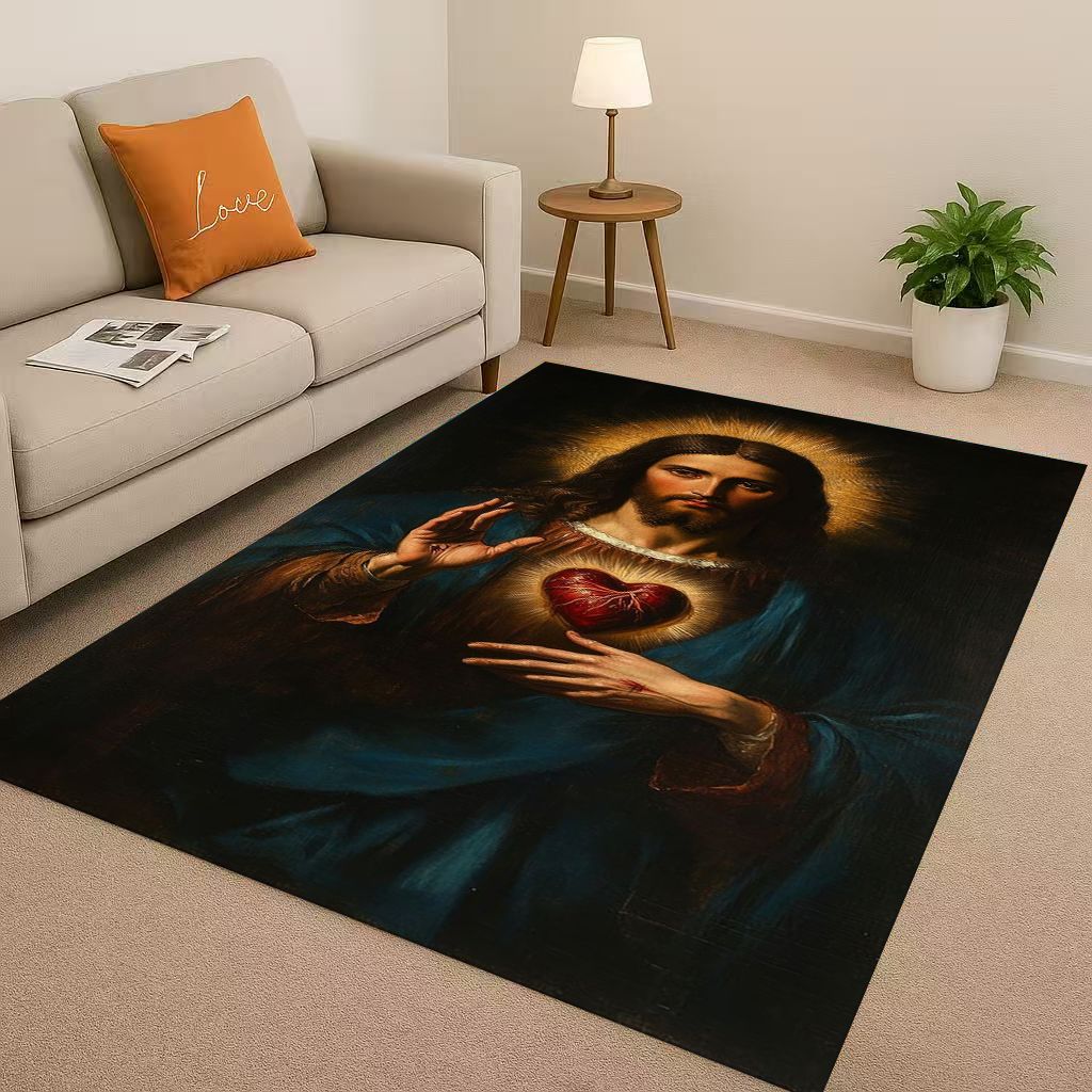 Retro Jesus Virgin Mary Art Living Room Non Slip Area Rug Soft Carpet for Bedroom Playroom Sofa,Easy Clean Home Decor Doormat