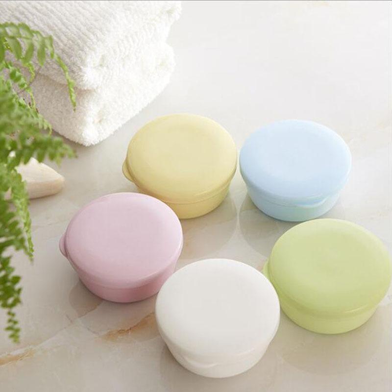 Portable Round Soap Dishes Container Leakproof Plastic Drain Soap Holder with Lid for Outdoor Hiking Camping Gym Travel