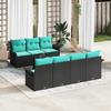 Garden Sofa Set with Cushions 8 pcs Black and Turquoise Poly Rattan