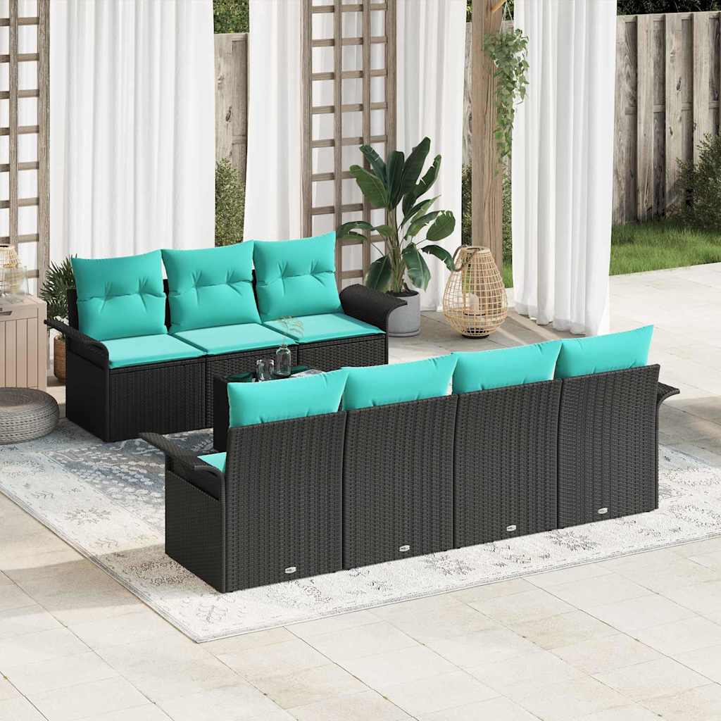 Garden Sofa Set with Cushions 8 pcs Black and Turquoise Poly Rattan