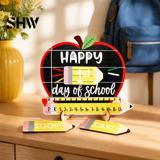 Academic Year Commemorative Board First Day of School Chalkboard Sign, Reusable Wooden Milestone Board, Tabletop Decor for Classroom Memories Back to