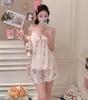 Summer new sweet pure lace floral suspender shorts pajamas ins girl cute loungewear with chest pad