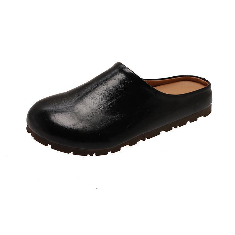 Fashion Women's Slippers 2025 Autumn Closed Toe Round Toe Slippers New Style Retro Solid Color Flat Sandals Elegant Lady Mules Shoes