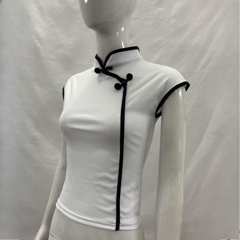 European and American Summer Retro Chinese Style Niche Buckle Women's Slim Fit Cheongsam Collar Top