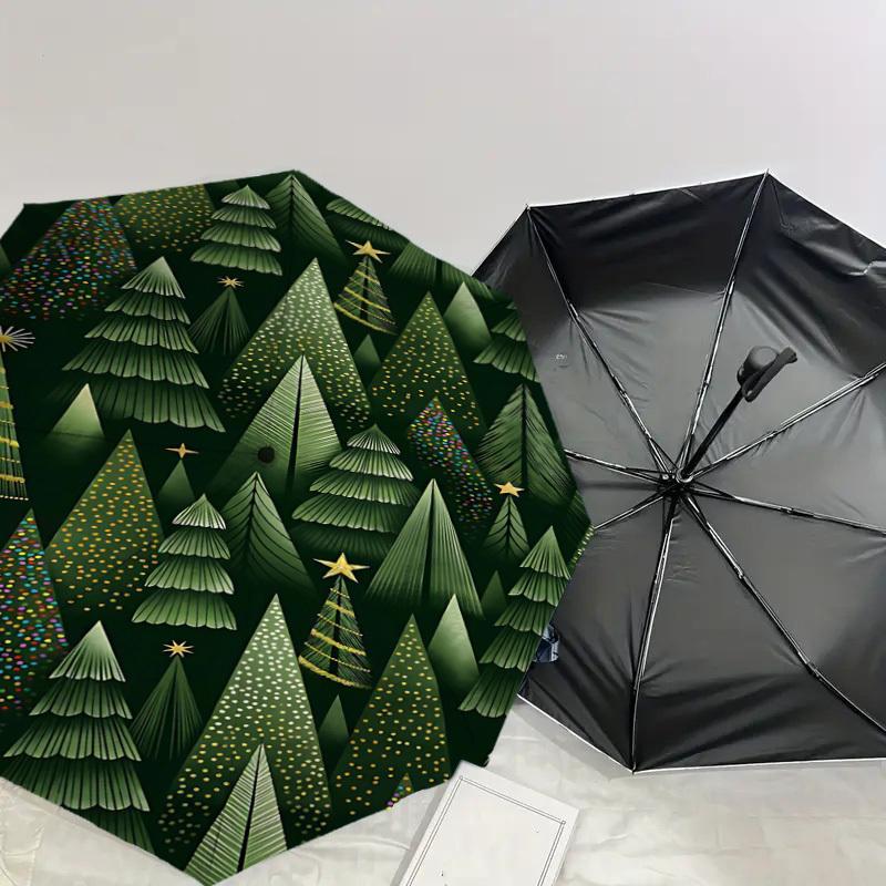 1pc Christmas Trees Automatic Open/Close Umbrella Compact Folding Umbrella with 8-Rib Shaft for Women/Men, Elegant Birthday1231S
