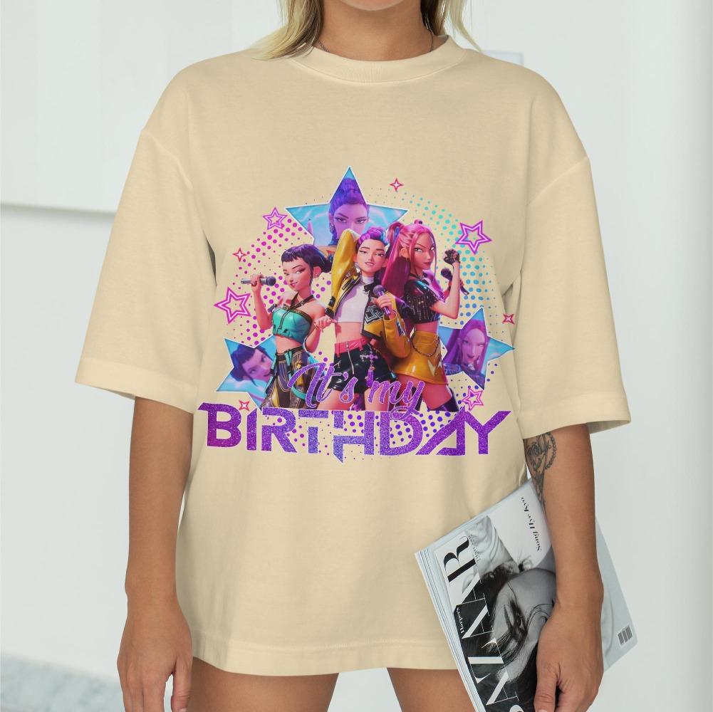 Kpop Demon Hunters Huntrix Kpop Birthday PNG Anime Party Clipart Clothing Graphic Short Sleeve Shirt Unisex Men Women All-Season