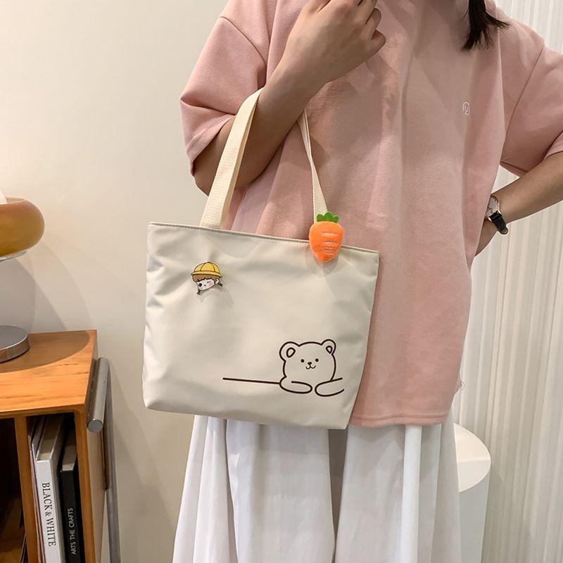 

New Canvas Bag Women s Fashion Student Bag Small Square Bag Large Capacity Hand Carrying Work Sundries Mummy Handbag Beige White