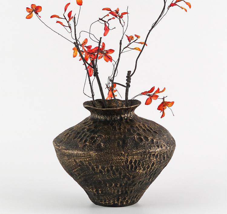 Wabi-sabi Style Retro Mottled Vase: Aged Flower Ornament for Entrance Hall or Living Room. Perfect for Dried Flowers.