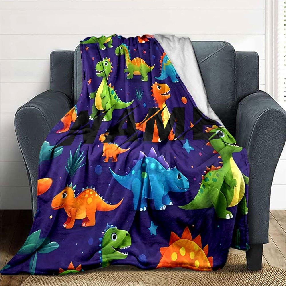 Dinosaur Pattern Home Customize Your Name Blankets Soft Comfortable Lightweight All Season Multiuse Blanket For Picnic Sofa Office Bed Living Room