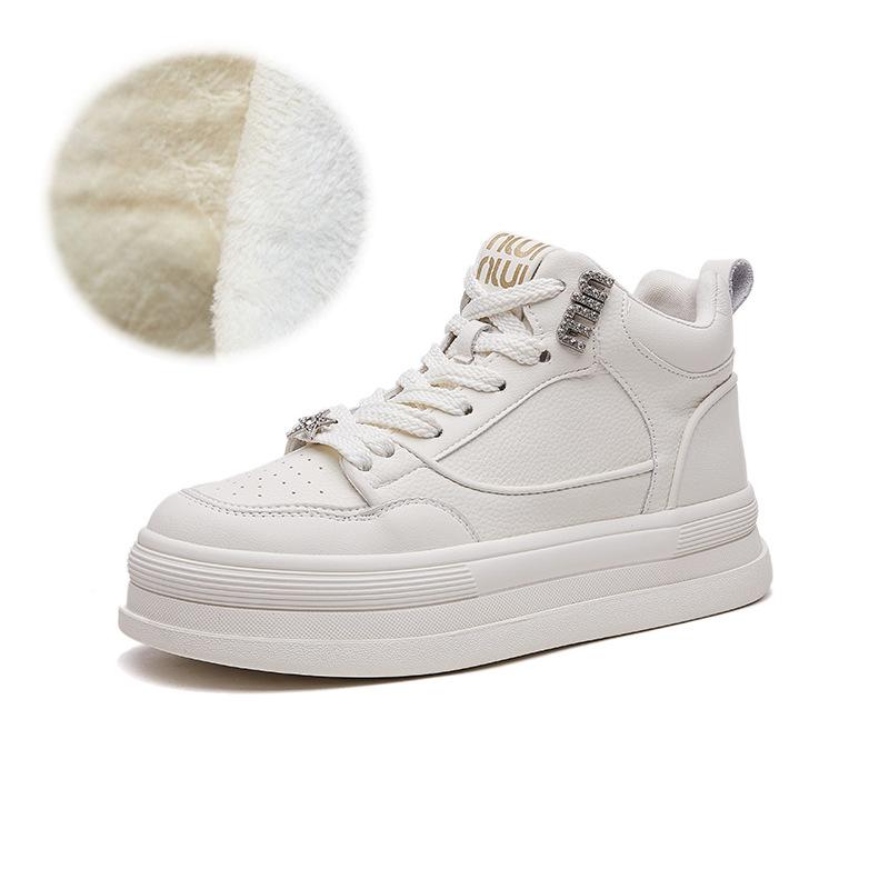 2025 autumn and winter new high-top little white shoes women's platform versatile sports board shoes Korean version leather popular casual short boots