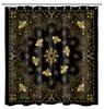 Golden Baroque Symmetrical Shower Curtain, Paisley Bohemian Tribal Ethnic Damask Ornament Luxury Design Bathroom Shower Curtain