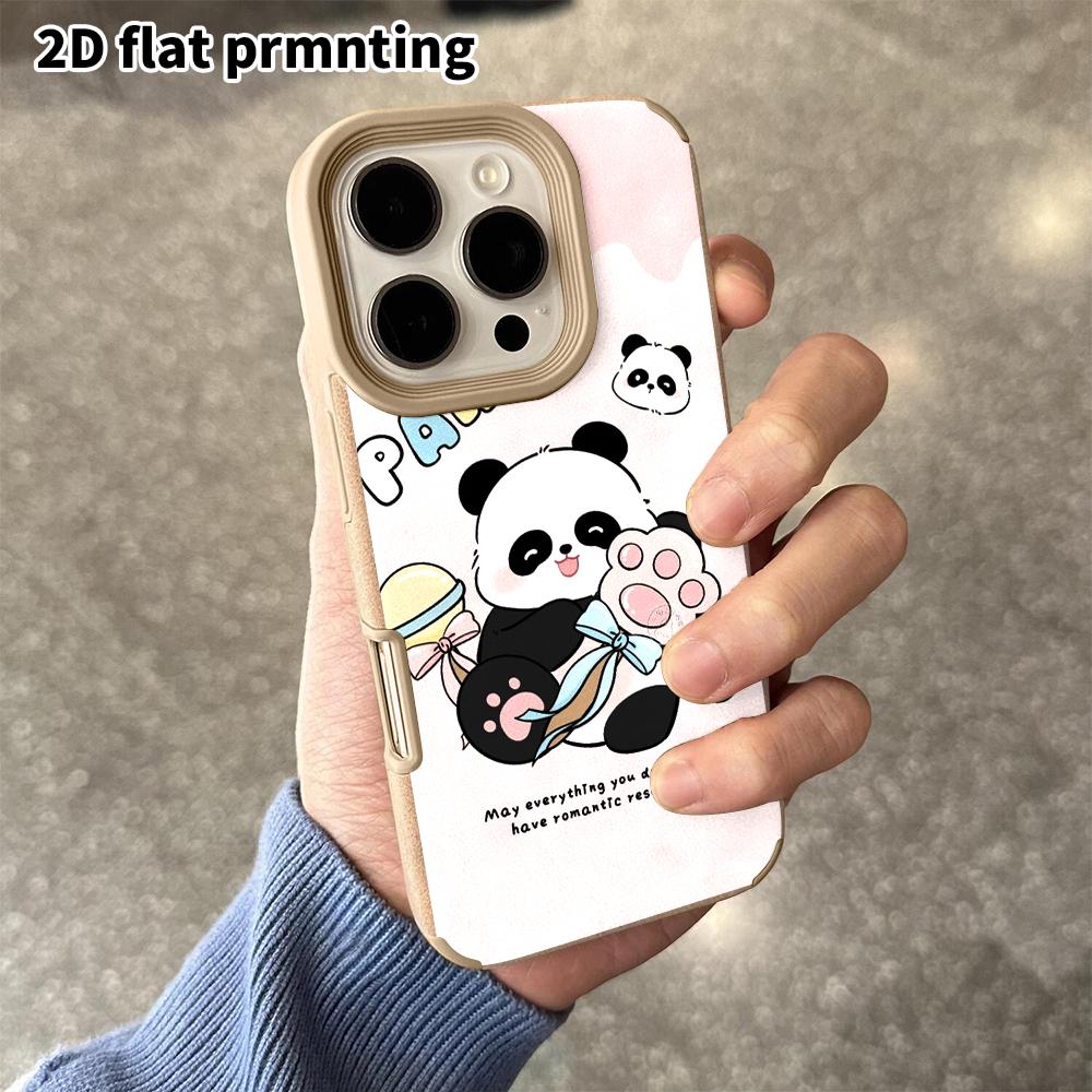 Phone Case: 2D Flat Lambskin Suitable for iPhone 18 17 16 15 14 13 Pro Film Protective Case, Holding a Lollipop Panda, Christmas and Halloween Gift