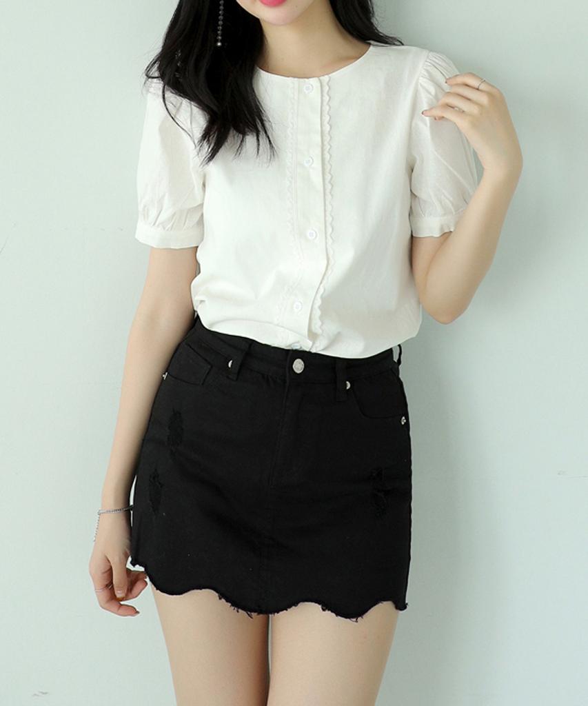 Ppaeppae Black Wave Stretch Skirt Pants