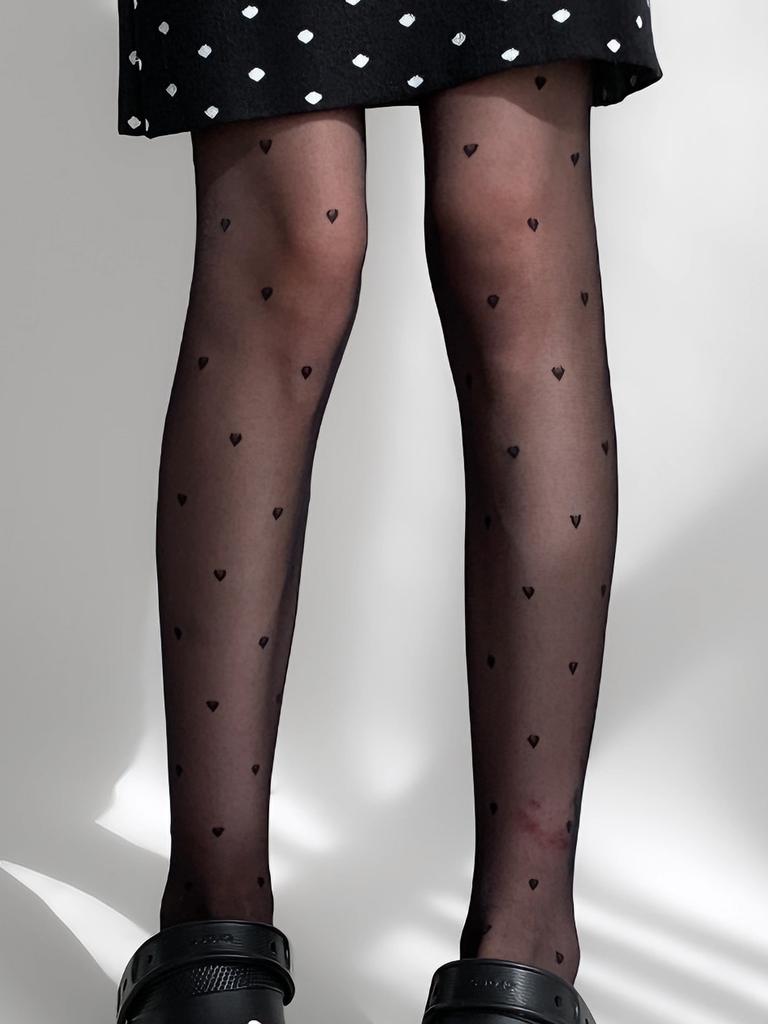 1 Pc Women'S Black Ultra-Thin Sheer Pantyhose, Heart Jacquard Snag-Resistant, Sexy High-Waisted Non-Slip Hosiery For Party