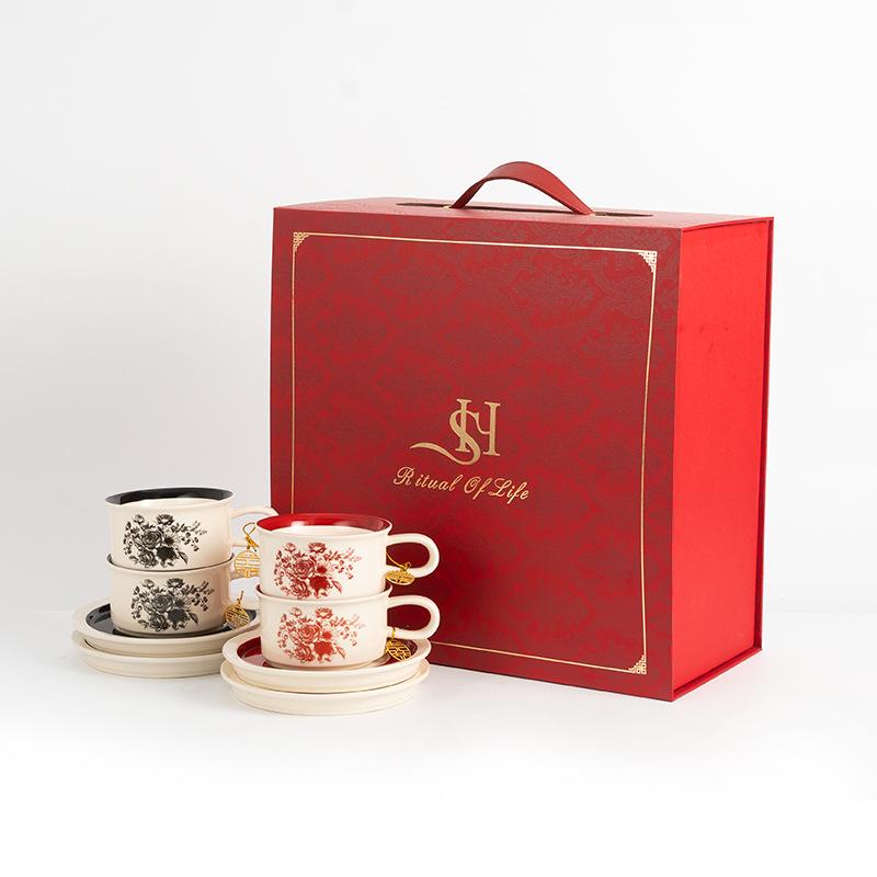 Elegant Retro Ceramic Coffee Cup and Saucer Set - Ideal Gift for Afternoon Tea