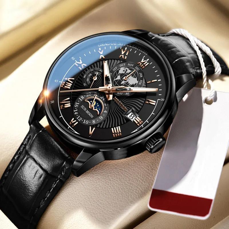 Watches Mens Top Brand Luxury Watch Calendar with Leather Band Fashion Business Quartz Wristwatch Casual Clock