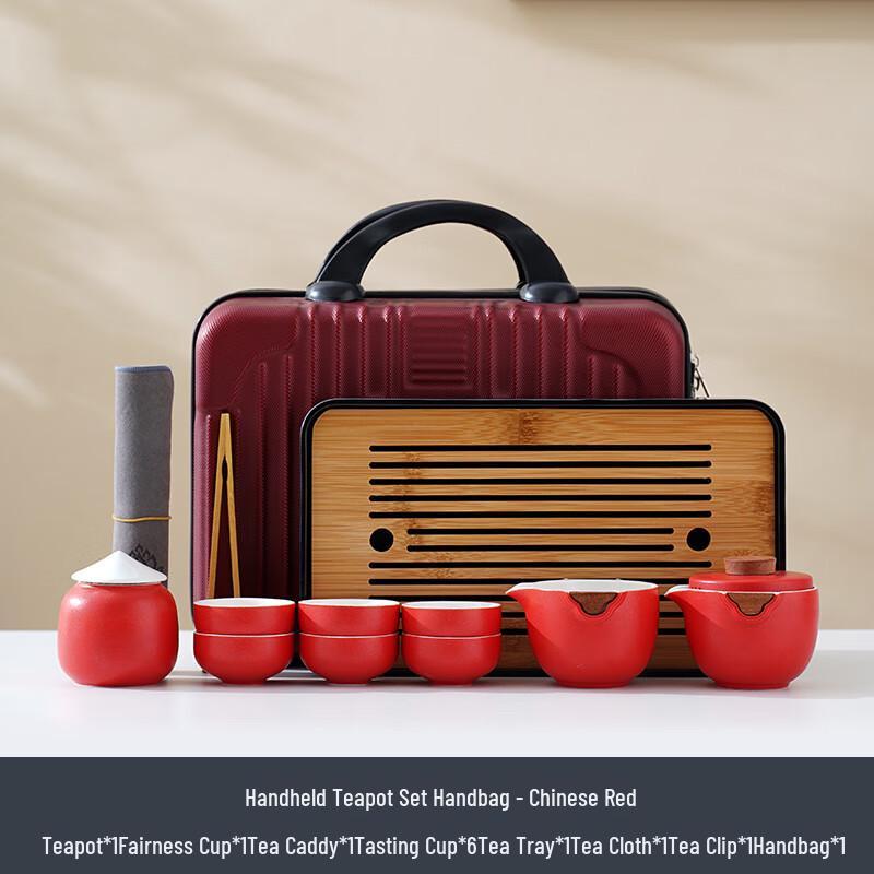 Red Ceramic Tea Set with Travel Case