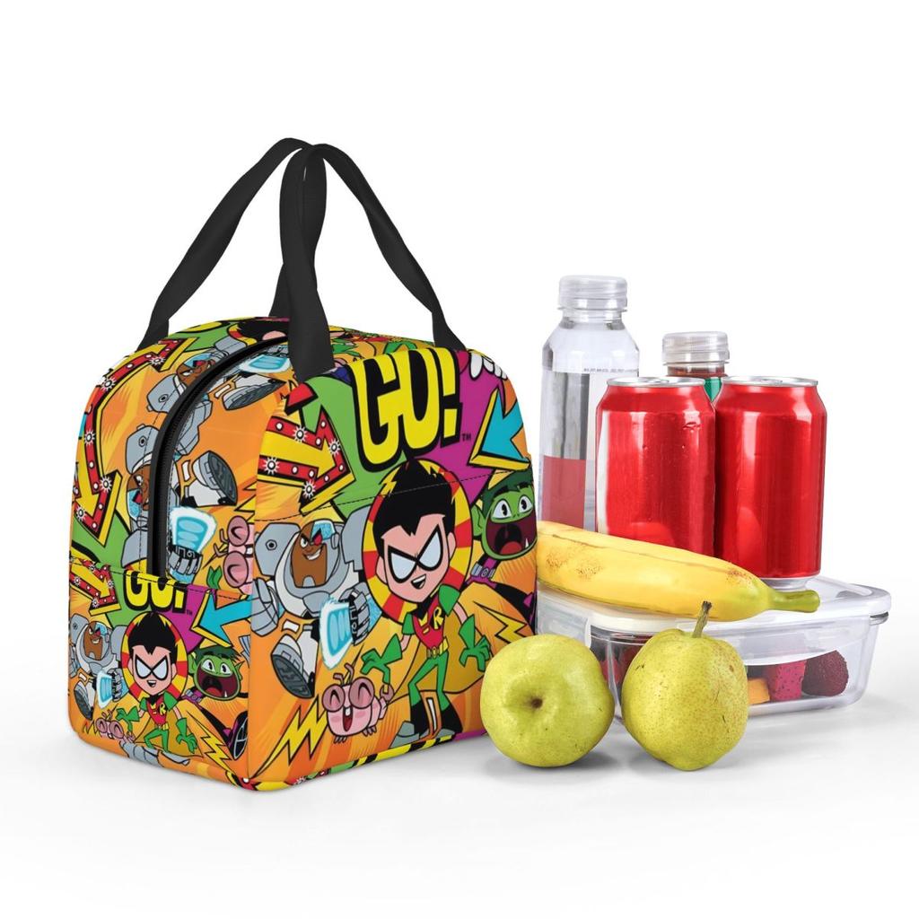 Teens Titans Go Beast Boy Sacs à déjeuner isothermes Boîte de rangement pour aliments Glacière portable Boîtes à lunch thermiques pour le voyage