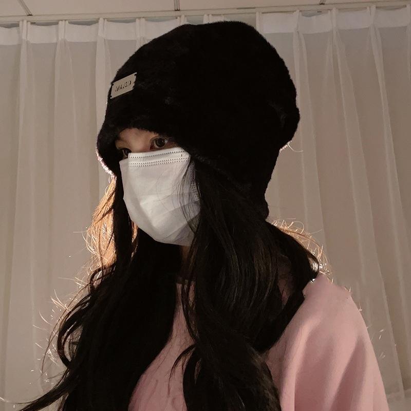 White Furry Pile Pile Hat Plush Warm Hat Female Cute Autumn and Winter Cold Hat Ear Protection Baotou Hat Female