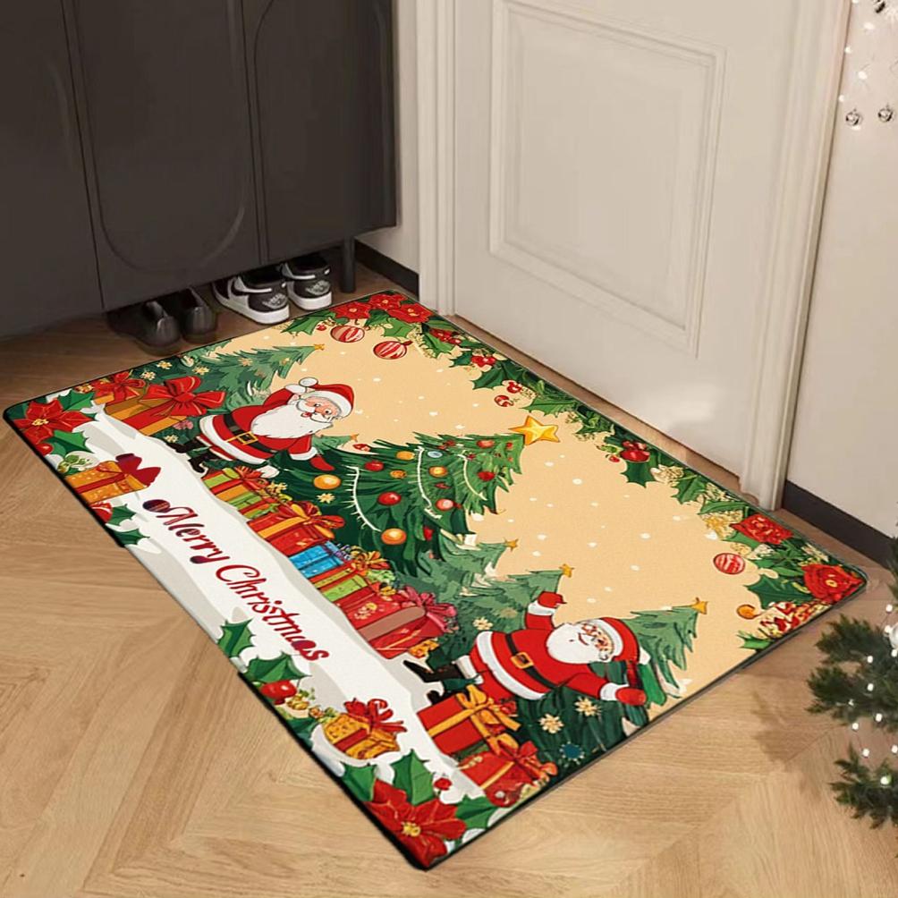Christmas Winter Crystal Velvet Living Room and Bedroom Slippery Floor Rug, Bathroom Entrance Floor Mat, Home Decoration