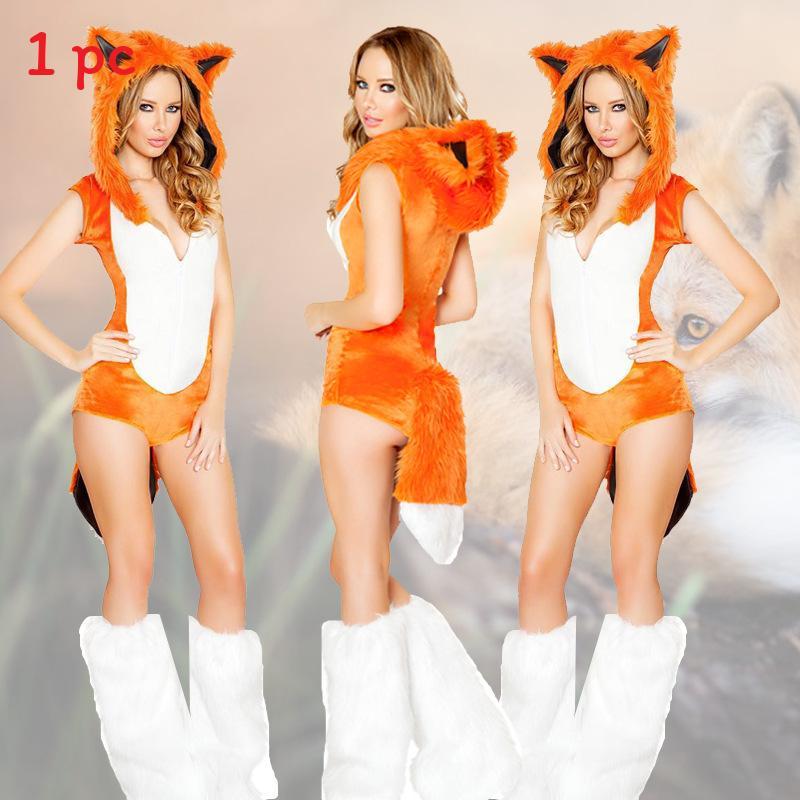 Animal Furry Costume Hood With Mini Skirt Halloween Carnival Cosplay Dress Up Party Outfit
