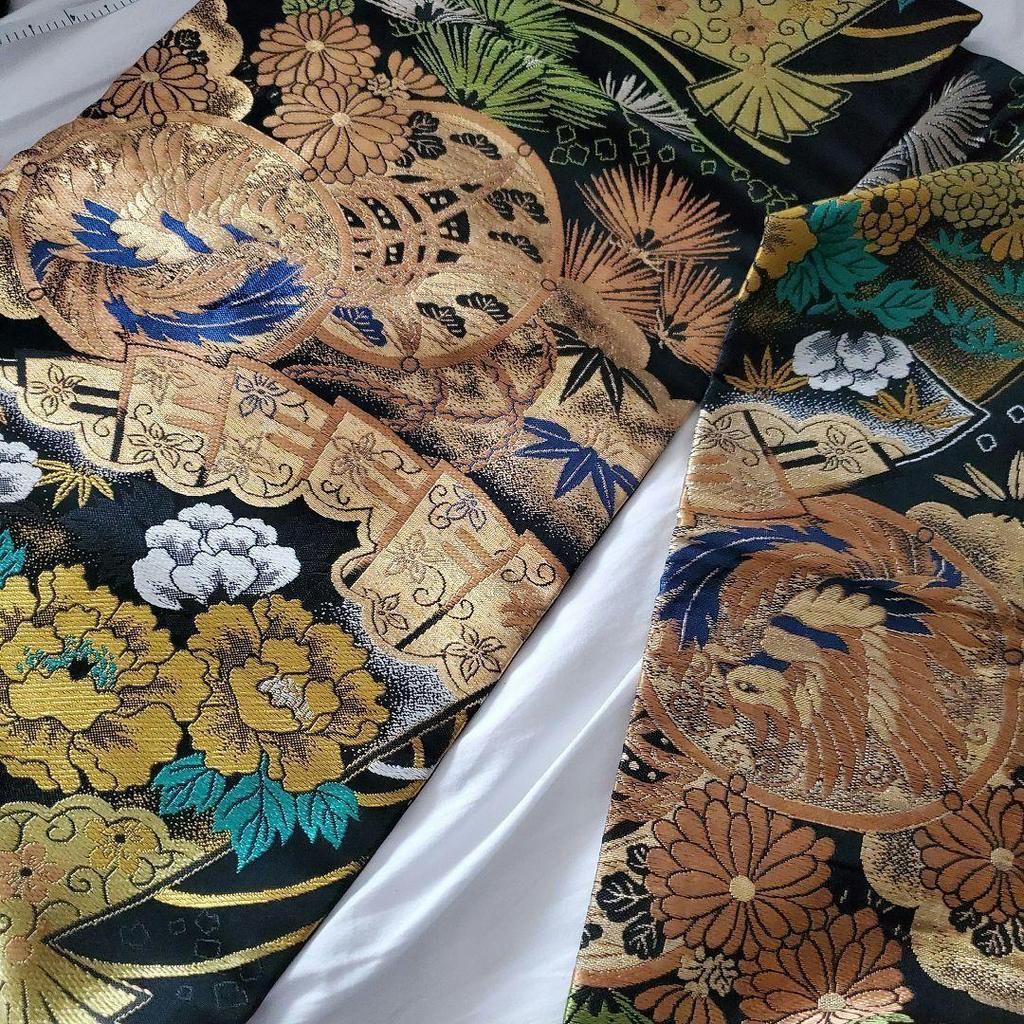 Used Nagoya Obi Phoenix Peony Shochiku Plum Chrysanthemum Arabesque Gold Thread Antique Vintage