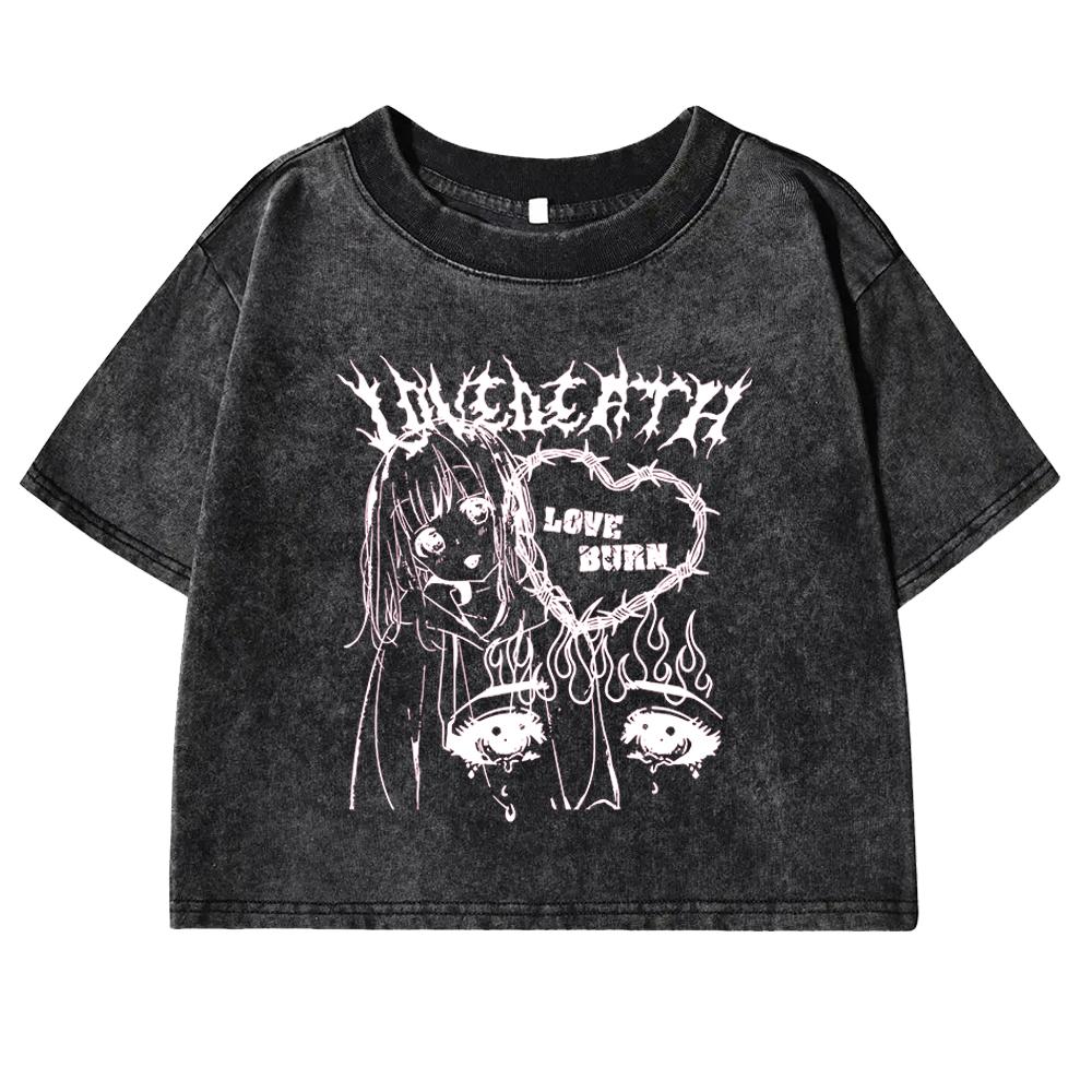 

Любовь Горит Каваий Принт Комикс Девушки Выстиранный Укороченный Топ Женская Мода Хлопковые Футболки Уличная Летняя Фитнес Футболка M