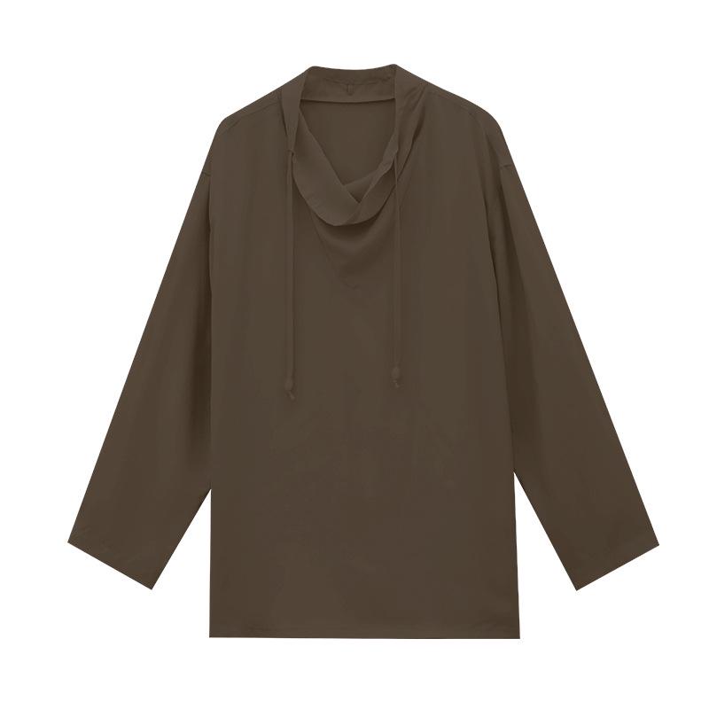 Love & Nancy Sonnet 2025: Tencel d'été coréen Manches longues Col drapé décontracté pour femmes