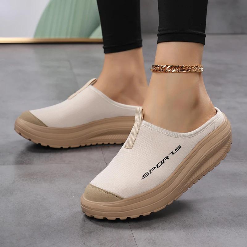 Summer Outdoor Anti Slip Women Casual Shoes Mesh Breathable Soft Comfortable Flat Slippers Thick Bottom